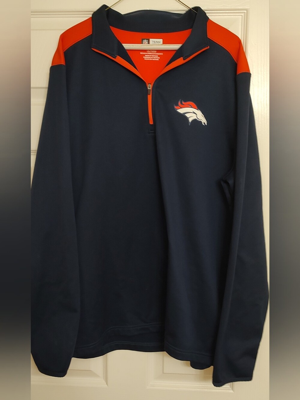 Denver Broncos, Navy and Orange 1/4 Zip Pullover XL, Football Jacket, Mens